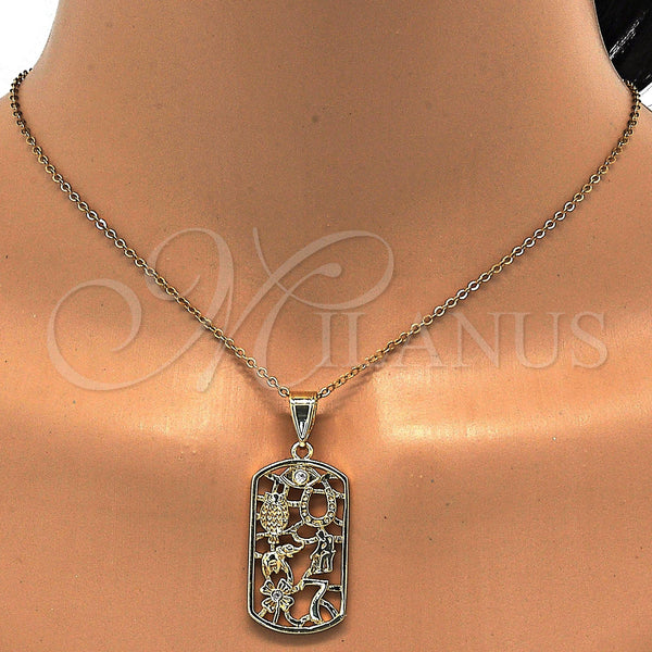 Gold Filled Pendant — Religious Pendant Owl and Little Boy Design with — alternate product view — SKU 111714 | Oro Laminado dije — Religious Pendant Owl and Little Boy diseño with — SKU 111714