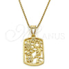 Oro Laminado Religious Pendant, Gold Filled Style Owl and Little Boy Design, with White Cubic Zirconia, Polished, Golden Finish, 05.253.0006