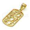 Oro Laminado Religious Pendant, Gold Filled Style Owl and Little Boy Design, with White Cubic Zirconia, Polished, Golden Finish, 05.253.0006