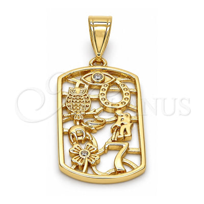 Oro Laminado Religious Pendant, Gold Filled Style Owl and Little Boy Design, with White Cubic Zirconia, Polished, Golden Finish, 05.253.0006
