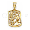 Oro Laminado Religious Pendant, Gold Filled Style Owl and Little Boy Design, with White Cubic Zirconia, Polished, Golden Finish, 05.253.0006