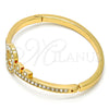 Gold Tone Individual Bangle, Heart and key Design, with White Crystal, Polished, Golden Finish, 07.252.0022.04.GT (04 MM Thickness, One size fits all)