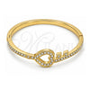 Gold Tone Individual Bangle, Heart and key Design, with White Crystal, Polished, Golden Finish, 07.252.0022.04.GT (04 MM Thickness, One size fits all)