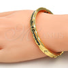 Oro Laminado Individual Bangle, Gold Filled Style Heart Design, Black Enamel Finish, Golden Finish, 07.252.0032.05.GT (07 MM Thickness, Size 5 (2.50 Diameter))