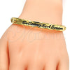 Oro Laminado Individual Bangle, Gold Filled Style Heart Design, Black Enamel Finish, Golden Finish, 07.252.0032.05.GT (07 MM Thickness, Size 5 (2.50 Diameter))
