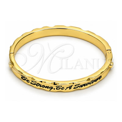 Oro Laminado Individual Bangle, Gold Filled Style Heart Design, Black Enamel Finish, Golden Finish, 07.252.0032.05.GT (07 MM Thickness, Size 5 (2.50 Diameter))