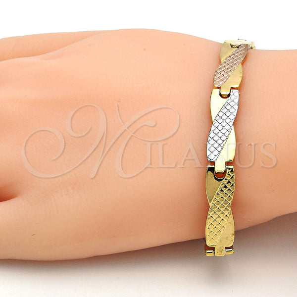 Gold Filled Bracelet — Solid Bracelet Polished Tricolor 03. 08 MM Thickness — alternate product view — SKU 111755 | Oro Laminado brazalete — Solid Bracelet pulido Tricolor 03. 08 MM Thickness — SKU 111755