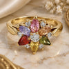 Oro Laminado Multi Stone Ring, Gold Filled Style Flower Design, with Multicolor Cubic Zirconia, Polished, Golden Finish, 5.172.001.09 (Size 9)