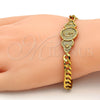 Oro Laminado ID Bracelet, Gold Filled Style Heart Design, Polished, Golden Finish, 03.102.0026.08 (06 MM Thickness, 8 Inches Length)