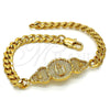 Oro Laminado ID Bracelet, Gold Filled Style Heart Design, Polished, Golden Finish, 03.102.0026.08 (06 MM Thickness, 8 Inches Length)