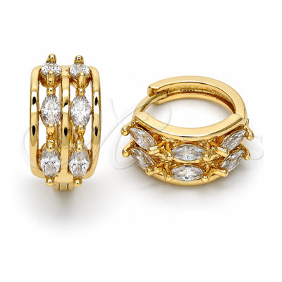 Oro Laminado Huggie Hoop, Gold Filled Style with White Cubic Zirconia, Polished, Golden Finish, 02.210.0029.15