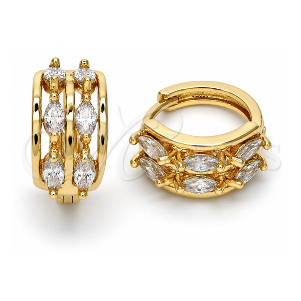 Oro Laminado Huggie Hoop, Gold Filled Style with White Cubic Zirconia, Polished, Golden Finish, 02.210.0029.15