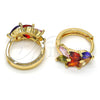 Oro Laminado Huggie Hoop, Gold Filled Style Leaf Design, with Multicolor Cubic Zirconia, Polished, Golden Finish, 02.210.0033.1.15