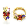 Oro Laminado Huggie Hoop, Gold Filled Style Leaf Design, with Multicolor Cubic Zirconia, Polished, Golden Finish, 02.210.0033.1.15