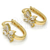 Oro Laminado Small Hoop, Gold Filled Style Flower Design, with White Cubic Zirconia, Polished, Golden Finish, 02.210.0034.15