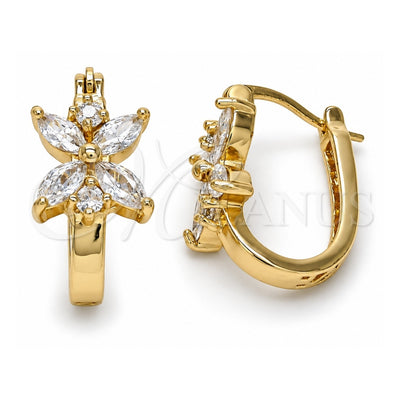 Oro Laminado Small Hoop, Gold Filled Style Flower Design, with White Cubic Zirconia, Polished, Golden Finish, 02.210.0034.15