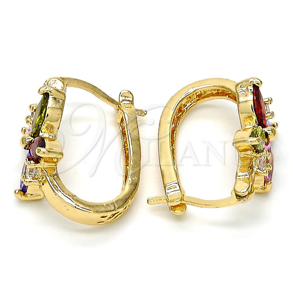 Gold Filled Hoop Earrings — Small Hoop Flower Design with Multicolor Cubic Zirconia — alternate product view — SKU 111822 | Oro Laminado aretes de aro — Small Hoop flor diseño with Multicolor Cubic Zirconia — SKU 111822