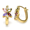 Oro Laminado Small Hoop, Gold Filled Style Flower Design, with Multicolor Cubic Zirconia, Polished, Golden Finish, 02.210.0034.1.15