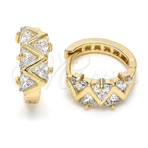 Oro Laminado Huggie Hoop, Gold Filled Style with White Cubic Zirconia, Polished, Golden Finish, 02.210.0036.15