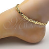 Oro Laminado Fancy Anklet, Gold Filled Style Elephant and Mariner Design, Polished, Golden Finish, 03.213.0008.10 (100 Gauge, 06 MM Thickness, 10 Inches Length)