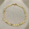 Oro Laminado Fancy Anklet, Gold Filled Style Elephant and Mariner Design, Polished, Golden Finish, 03.213.0008.10 (100 Gauge, 06 MM Thickness, 10 Inches Length)