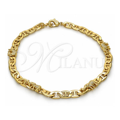 Oro Laminado Fancy Anklet, Gold Filled Style Elephant and Mariner Design, Polished, Golden Finish, 03.213.0008.10 (100 Gauge, 06 MM Thickness, 10 Inches Length)