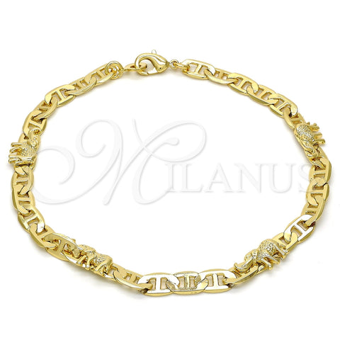 Oro Laminado Fancy Anklet, Gold Filled Style Elephant and Mariner Design, Polished, Golden Finish, 03.213.0008.10 (100 Gauge, 06 MM Thickness, 10 Inches Length)
