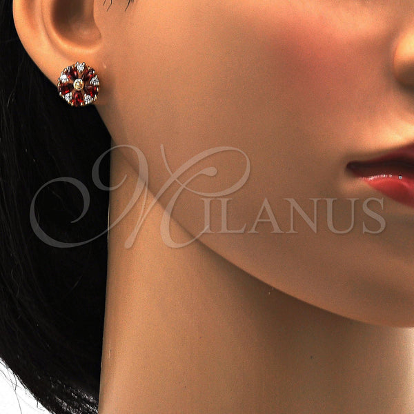 Gold Filled Ring — Stud Earring Flower Design with Garnet and White — alternate product view — SKU 111867 | Oro Laminado anillo — Stud Earring flor diseño with Garnet and blanco — SKU 111867