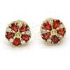 Oro Laminado Stud Earring, Gold Filled Style Flower Design, with Garnet and White Cubic Zirconia, Polished, Golden Finish, 02.210.0040.2