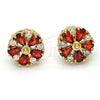 Oro Laminado Stud Earring, Gold Filled Style Flower Design, with Garnet and White Cubic Zirconia, Polished, Golden Finish, 02.210.0040.2