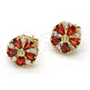 Oro Laminado Stud Earring, Gold Filled Style Flower Design, with Garnet and White Cubic Zirconia, Polished, Golden Finish, 02.210.0040.2