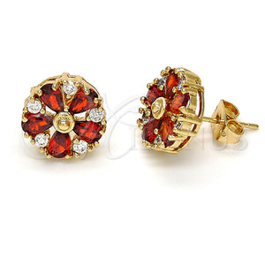 Gold Filled Ring — Stud Earring Flower Design with Garnet and White — main product view — SKU 111867 | Oro Laminado anillo — Stud Earring flor diseño with Garnet and blanco — SKU 111867