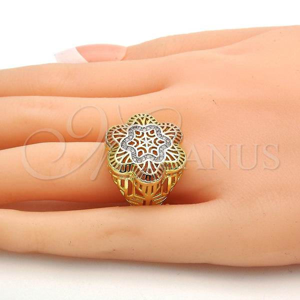 Gold Filled Ring — Multi Stone Ring Flower Design with White Micro — alternate product view — SKU 111905 | Oro Laminado anillo — Multi Stone Ring flor diseño with blanco Micro — SKU 111905