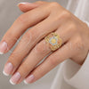 Oro Laminado Multi Stone Ring, Gold Filled Style Flower Design, with White Micro Pave, Polished, Tricolor, 01.26.0002.07 (Size 7)