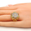 Oro Laminado Multi Stone Ring, Gold Filled Style Flower Design, with White Micro Pave, Polished, Tricolor, 01.26.0002.08 (Size 8)
