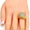 Oro Laminado Multi Stone Ring, Gold Filled Style Flower Design, with White Micro Pave, Polished, Tricolor, 01.26.0002.08 (Size 8)