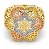 Oro Laminado Multi Stone Ring, Gold Filled Style Flower Design, with White Micro Pave, Polished, Tricolor, 01.26.0002.09 (Size 9)