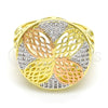 Oro Laminado Multi Stone Ring, Gold Filled Style Flower Design, with White Micro Pave, Polished, Tricolor, 01.26.0004.09 (Size 9)