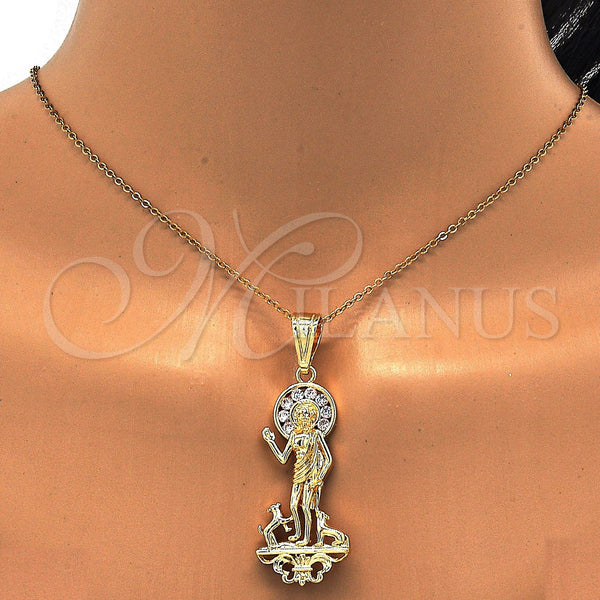 Gold Filled Pendant — Religious Pendant San Lazaro Design with White Cubic — alternate product view — SKU 111921 | Oro Laminado dije — Religious Pendant San Lazaro diseño with blanco Cubic — SKU 111921