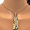 Oro Laminado Religious Pendant, Gold Filled Style Santa Barbara Design, with Garnet and White Cubic Zirconia, Polished, Golden Finish, 05.120.0060