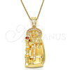 Oro Laminado Religious Pendant, Gold Filled Style Santa Barbara Design, with Garnet and White Cubic Zirconia, Polished, Golden Finish, 05.120.0060