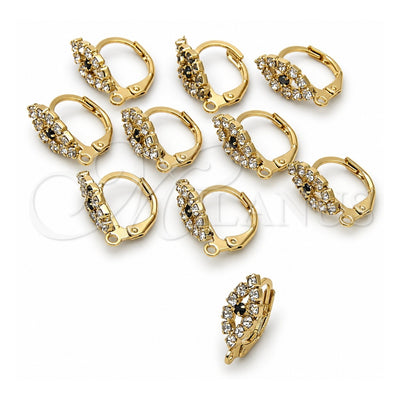 Oro Laminado Hook, Gold Filled Style with White and Black Cubic Zirconia, Polished, Golden Finish, 12.63.0007