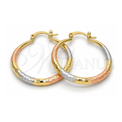 Oro Laminado Medium Hoop, Gold Filled Style Hollow Design, Diamond Cutting Finish, Tricolor, 02.170.0086.1.30