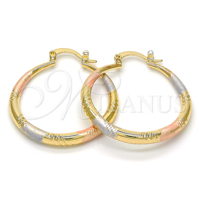 Oro Laminado Medium Hoop, Gold Filled Style Hollow Design, Diamond Cutting Finish, Tricolor, 02.170.0064.1.30