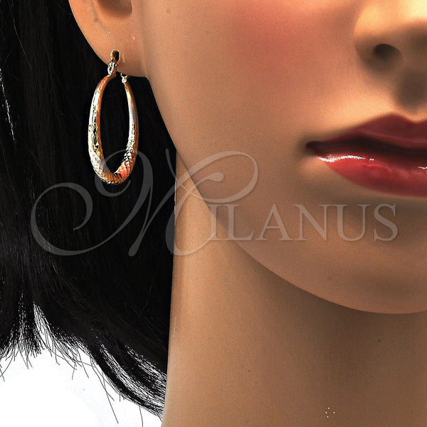 Gold Filled Hoop Earrings — Medium Hoop Hollow Design Diamond Cutting Tricolor 02. — alternate product view — SKU 111974 | Oro Laminado aretes de aro — Medium Hoop Hollow diseño Diamond Cutting Tricolor 02. — SKU 111974