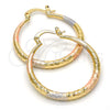 Oro Laminado Medium Hoop, Gold Filled Style Hollow Design, Diamond Cutting Finish, Tricolor, 02.170.0084.1.30