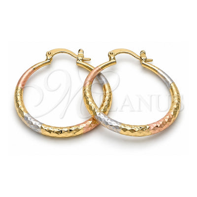Oro Laminado Medium Hoop, Gold Filled Style Hollow Design, Diamond Cutting Finish, Tricolor, 02.170.0084.1.30