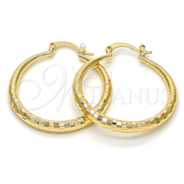 Oro Laminado Medium Hoop, Gold Filled Style Hollow Design, Diamond Cutting Finish, Golden Finish, 02.170.0086.30
