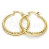 Oro Laminado Medium Hoop, Gold Filled Style Hollow Design, Diamond Cutting Finish, Golden Finish, 02.170.0086.30