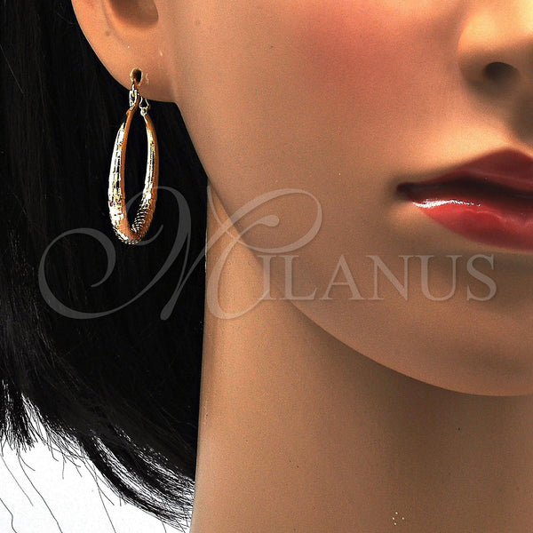 Gold Filled Hoop Earrings — Medium Hoop Hollow Design Diamond Cutting 02. — alternate product view — SKU 111978 | Oro Laminado aretes de aro — Medium Hoop Hollow diseño Diamond Cutting 02. — SKU 111978